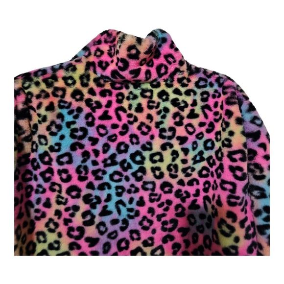 LEOPARD Print Rainbow Quarter Zip Fleece Pullover - Size L/XL - Picture 4 of 6